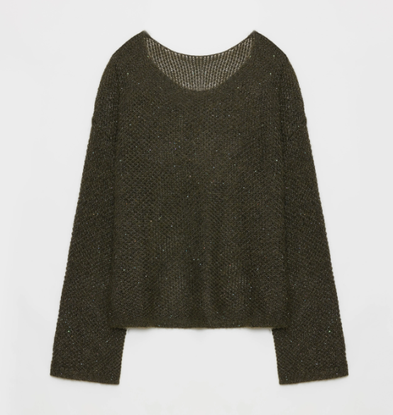 "Sparkling Spring" Mohair Blended Fancy Yarn Boat Neck Sequin Hollow Sweater Top-5