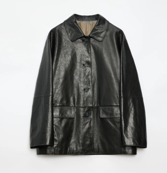 "Fashionable Kuoxi" goatskin simple and versatile retro suit-style leather windbreaker jacket-5