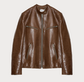 "Manhattan Dark Night" New Zealand imported waxed sheepskin/cowhide vintage motorcycle leather jacket-5