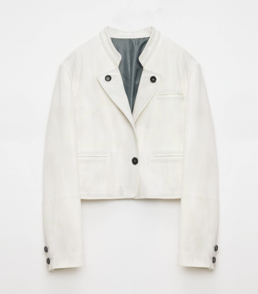 "Roman Story" Stand Collar Suit Sheepskin Leather Short Jacket-5