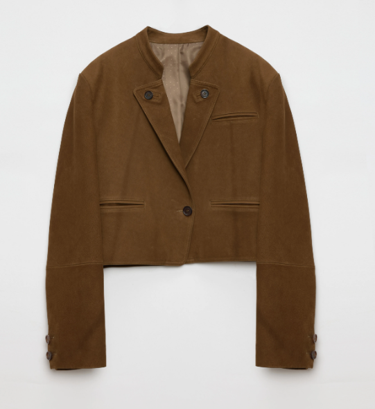 "Roman Story" Stand Collar Suit Sheepskin Leather Short Jacket-6