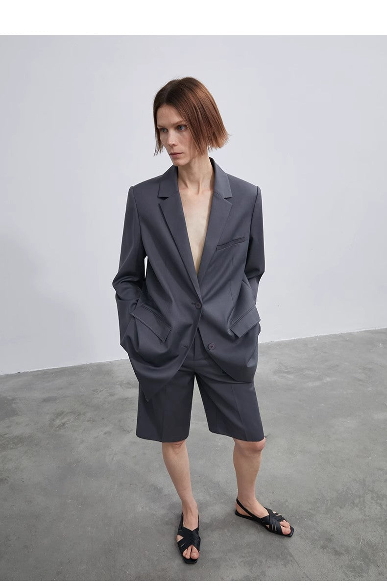 Women's high-density mixed color cotton and linen raw edge straight-leg suit pants-1