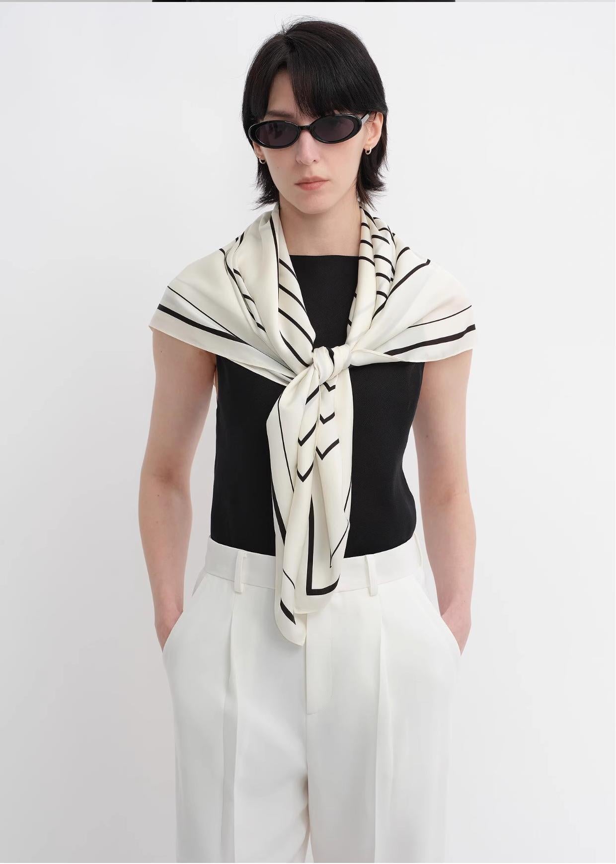 Stretch silk original geometric print silk scarf-0