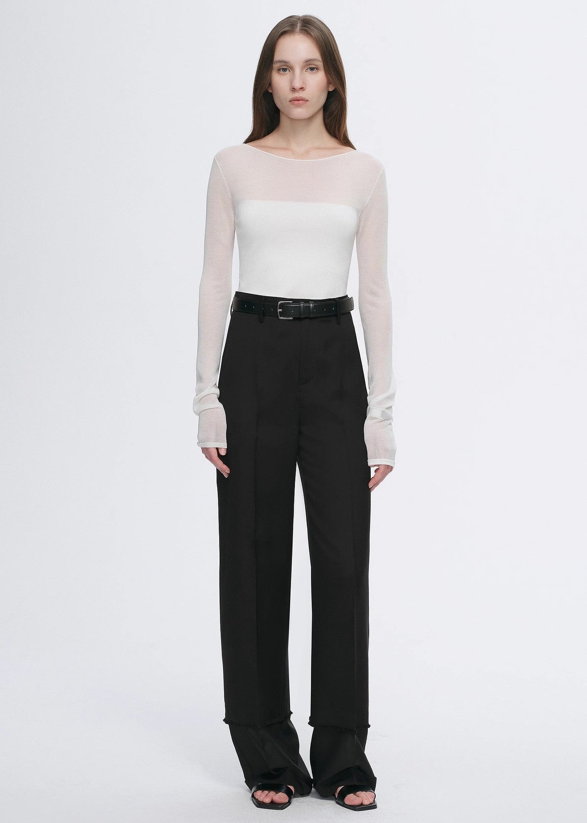 Transparent patchwork acetate Tencel temperament slim fit slim long sleeve T-shirt for women-0