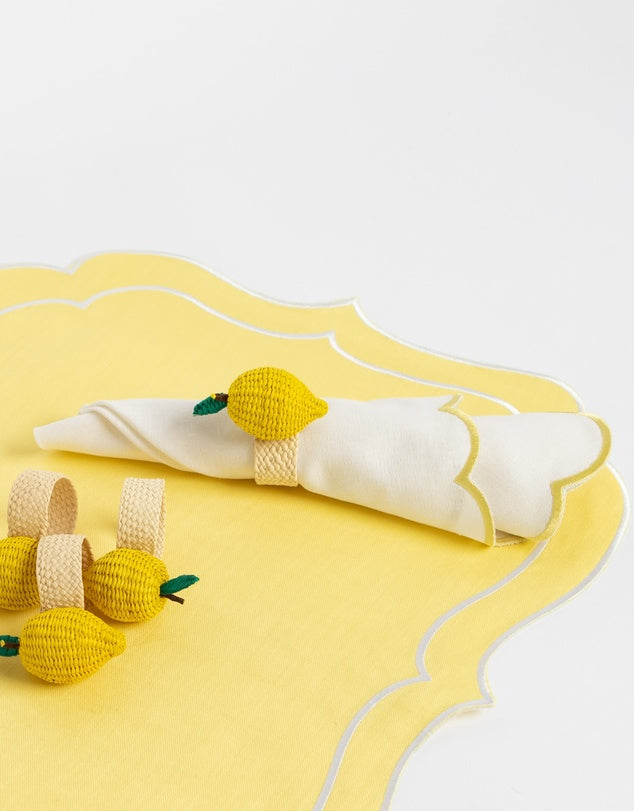 Linen Table Placemat and Napkins Set with Embroidered Scalloped Edges-2