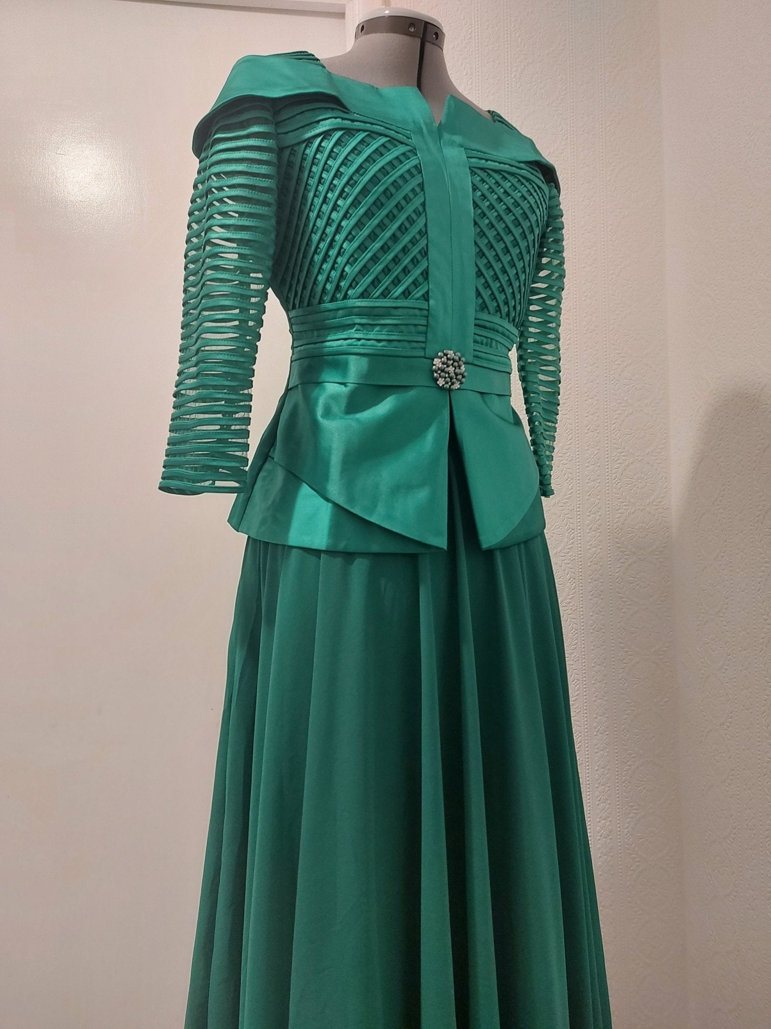 Green delicate-weave mom swing skirt suit-1