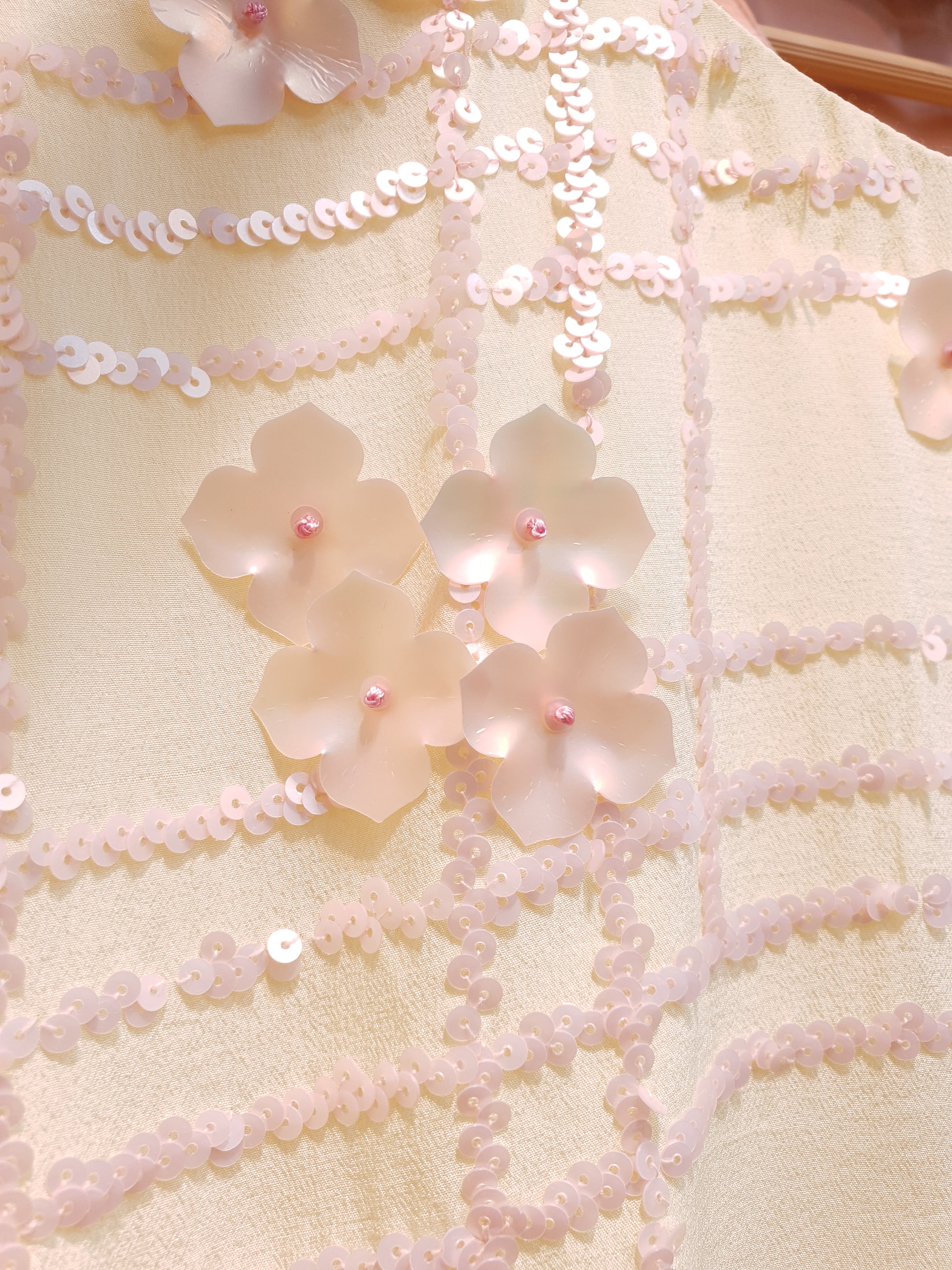 Butter Yellow Crepe Crop Top with Organza Bell Sleeves & Sequin Embroidery-1