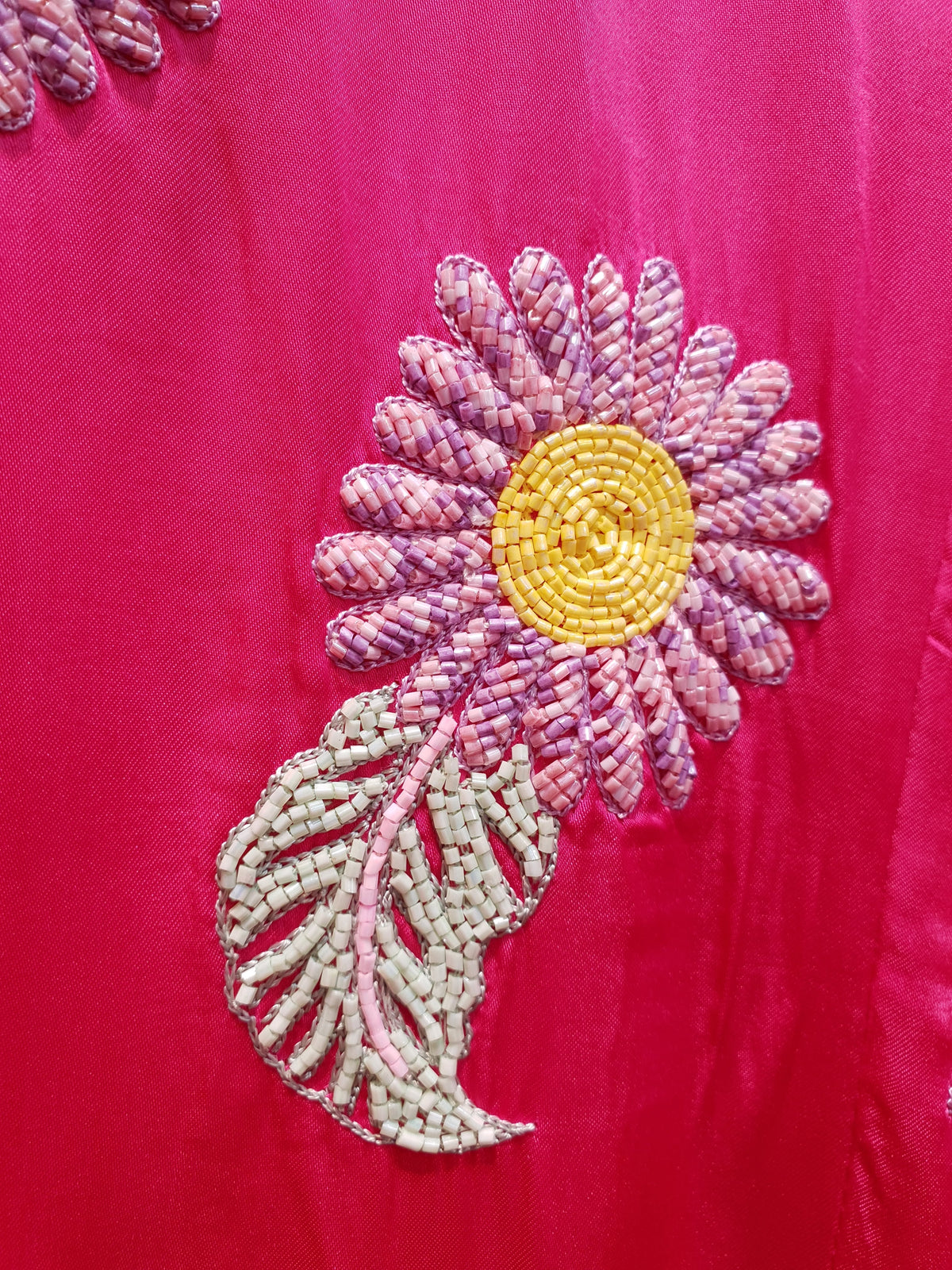 Hot Pink Satin Gharara Set with Hand Embroidered Beads Flowers-2