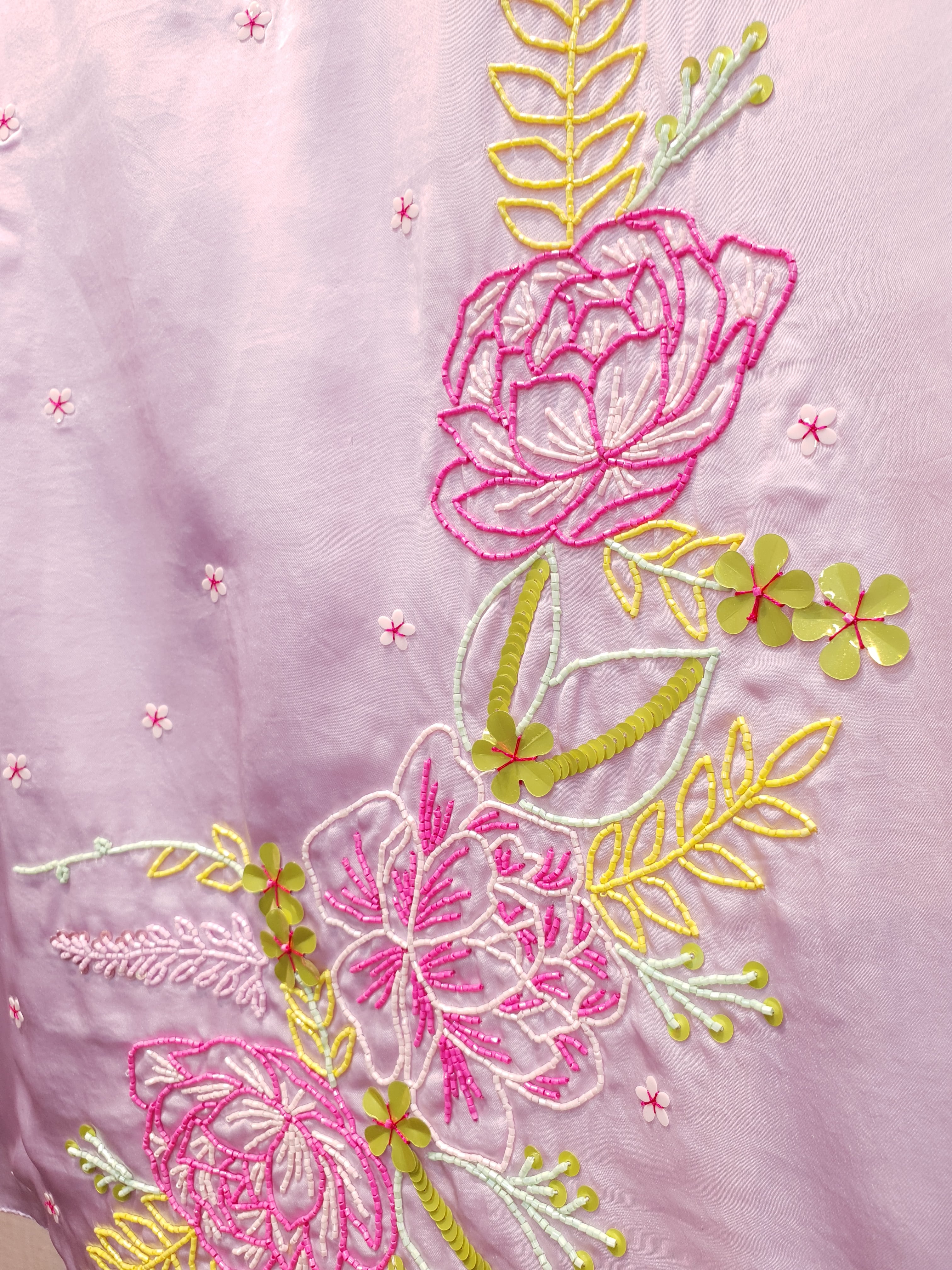 Lavender Co-ord Set with Hand-Embroidered Floral Design-2