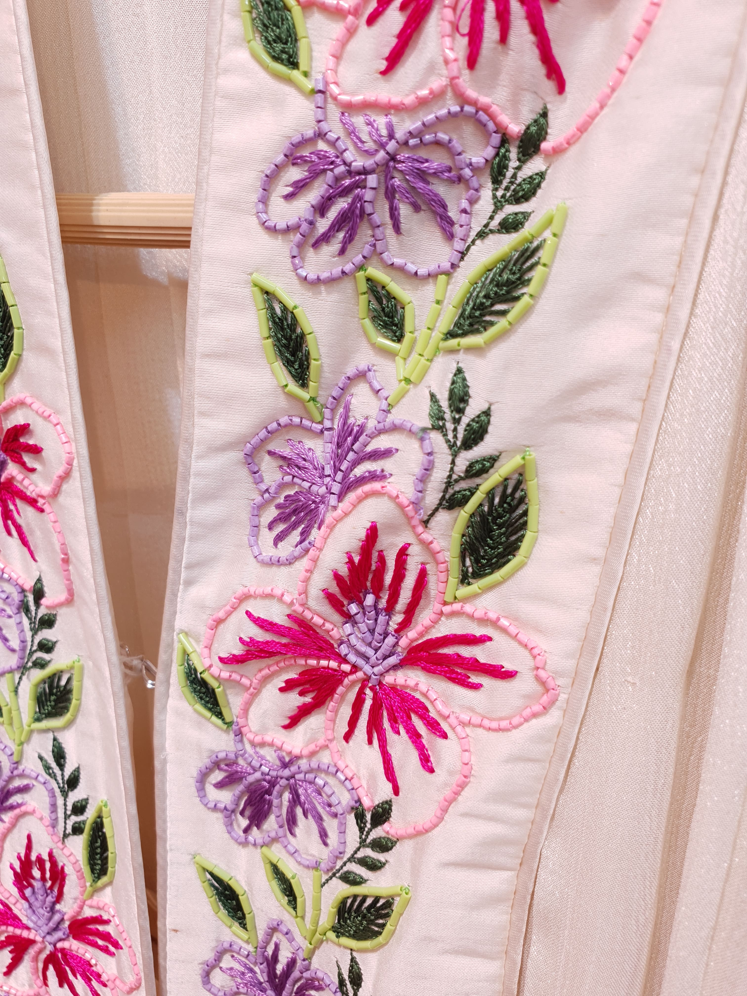 Ivory Co-ord Set with Hand Embroidered Flower Design-2