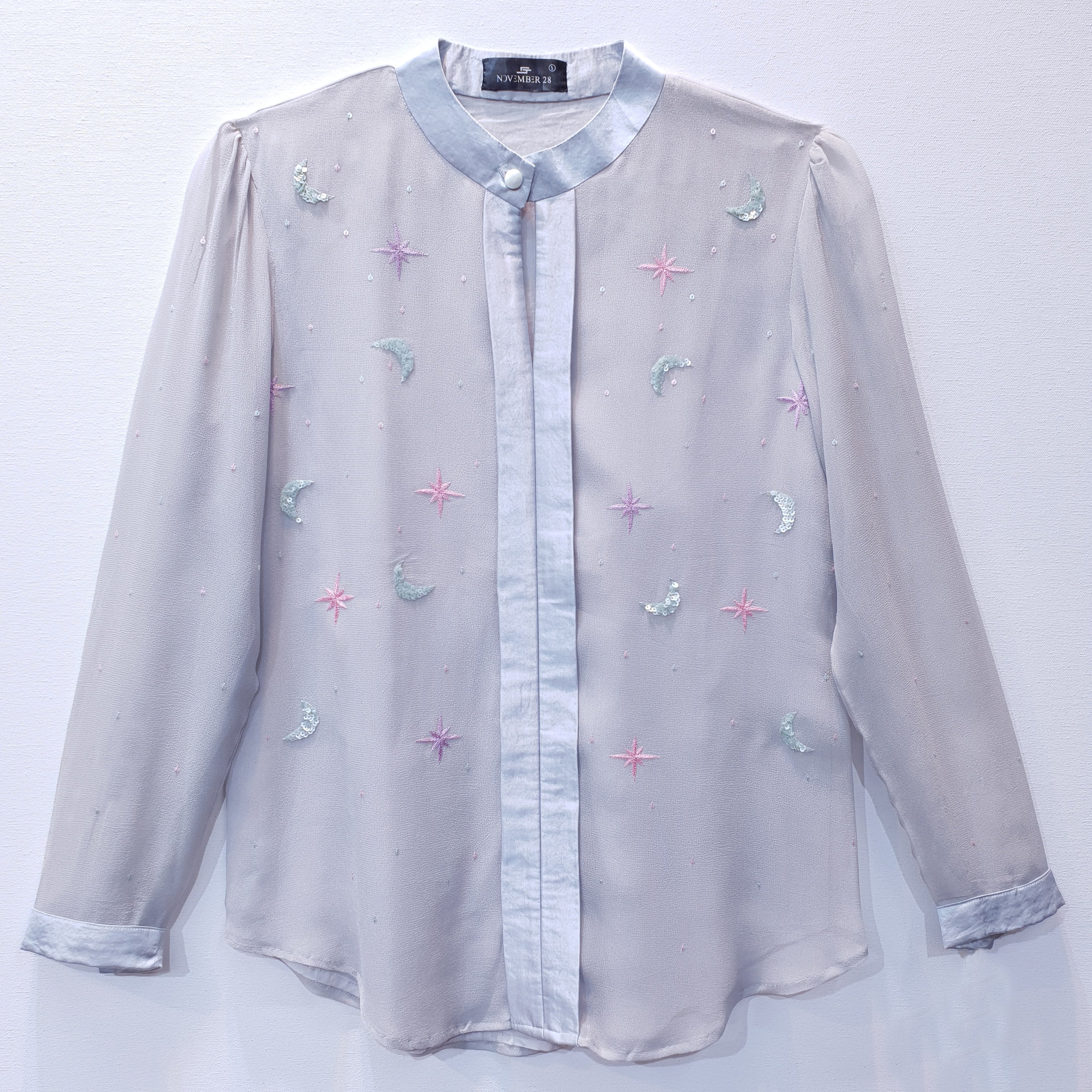 Silver Grey Georgette Top with Celestial Embroidery-0
