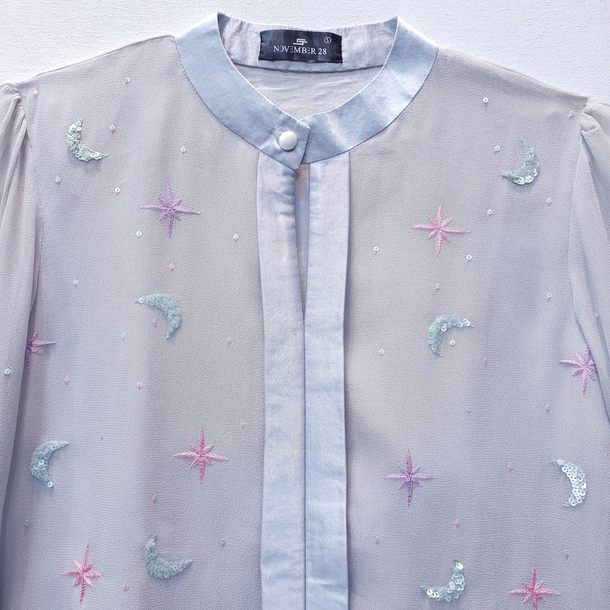 Silver Grey Georgette Top with Celestial Embroidery-1