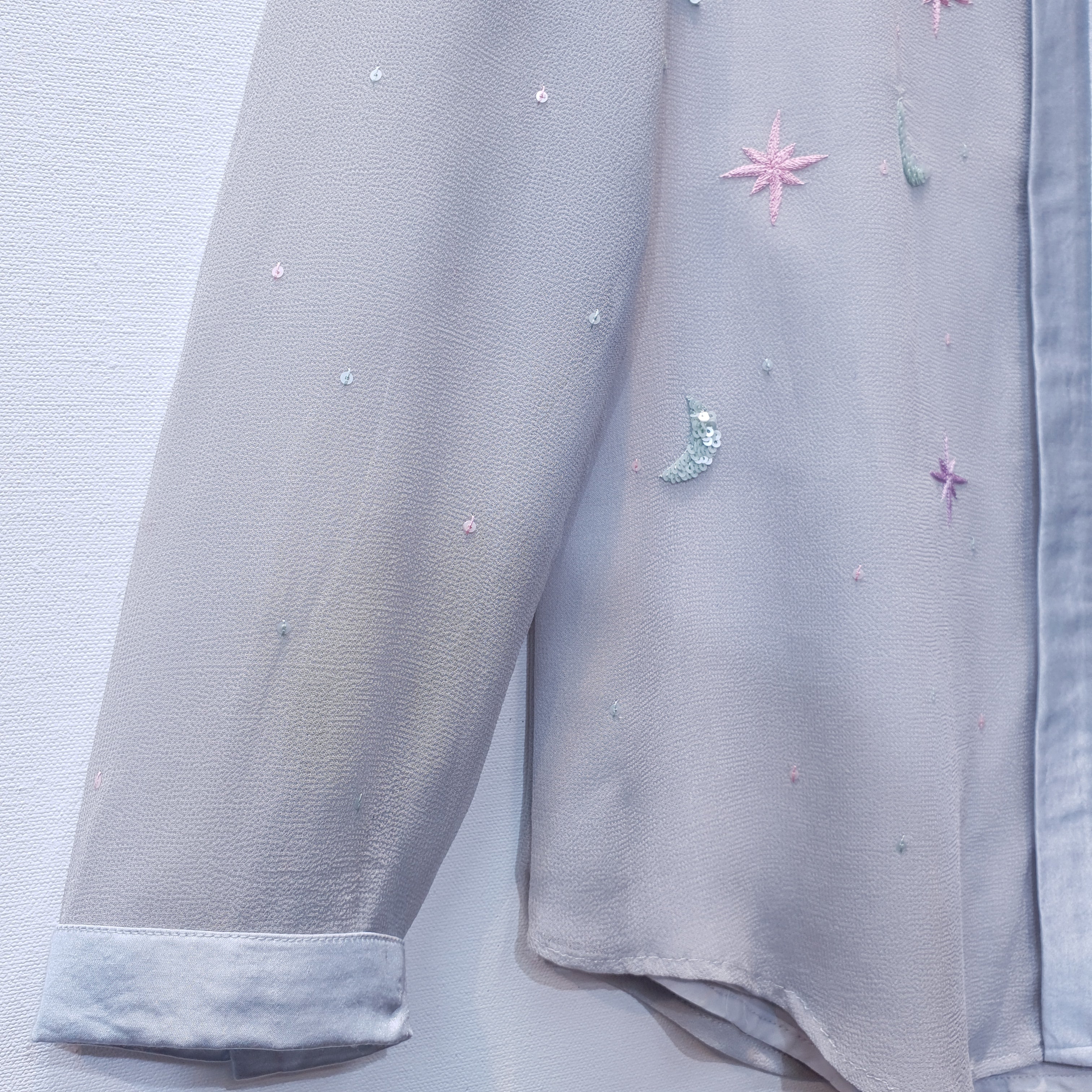Silver Grey Georgette Top with Celestial Embroidery-2
