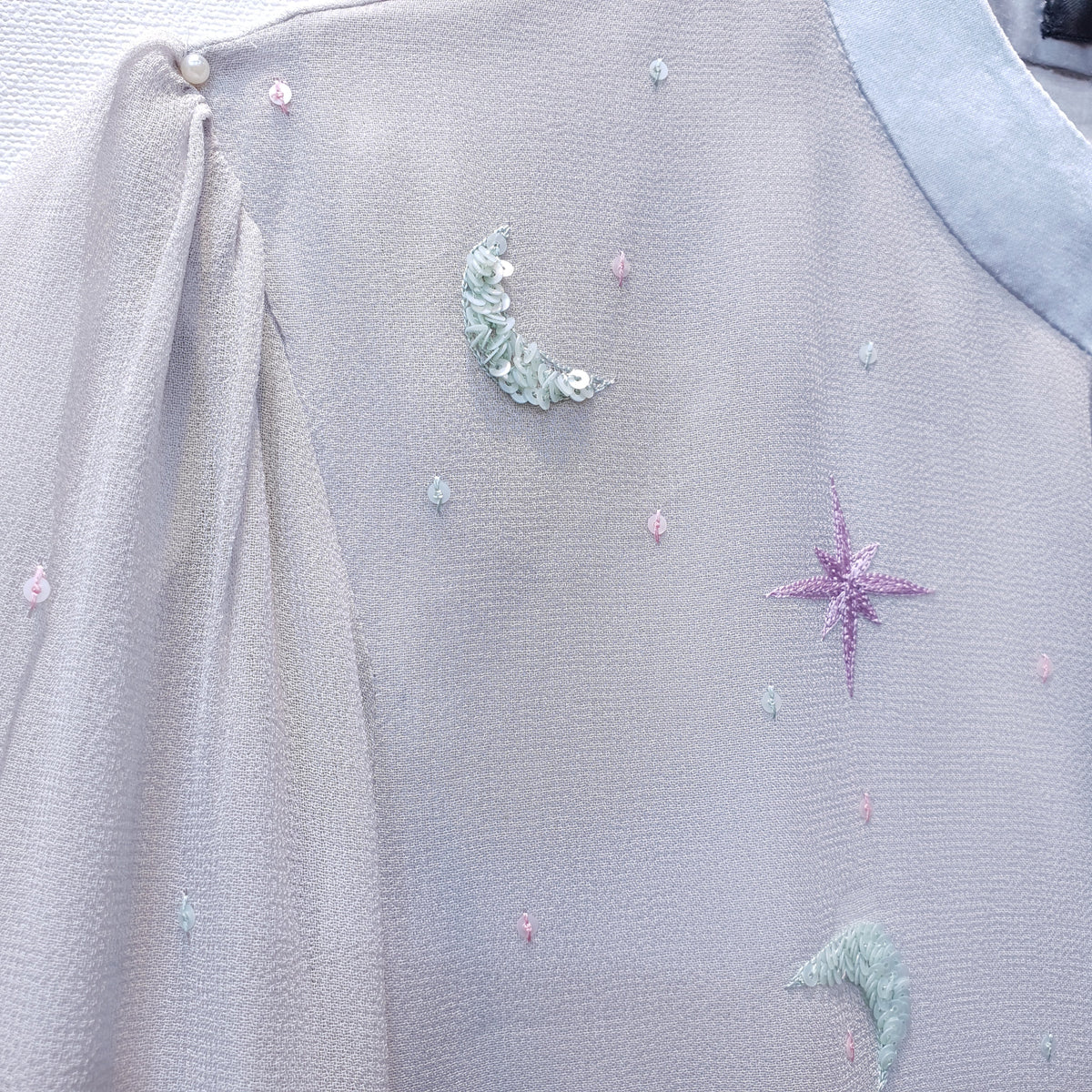 Silver Grey Georgette Top with Celestial Embroidery-3