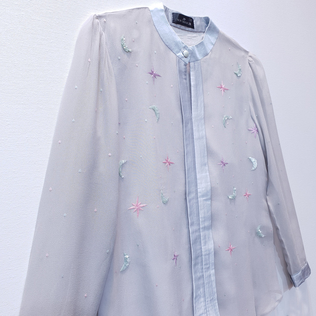 Silver Grey Georgette Top with Celestial Embroidery-4