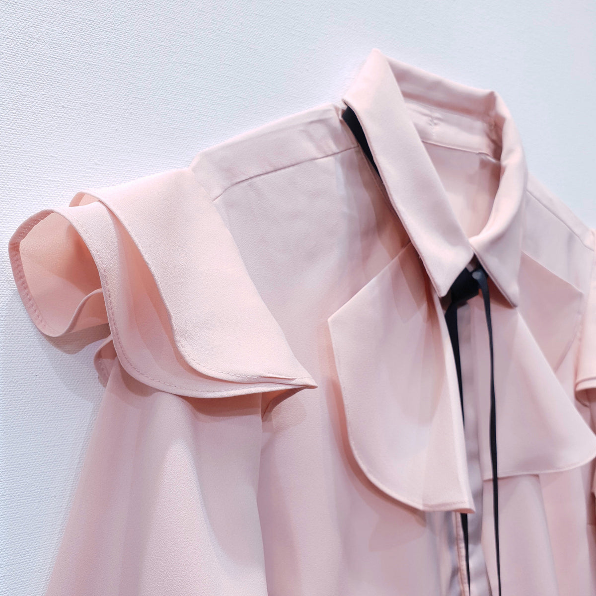Pink Georgette Shirt with Ruffles and Contrast Bow Tie-2