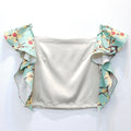 Ivory Duchess Satin Top with Printed Ruffle Shoulders-0