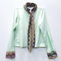 Lime Green Duchess Satin Top with Printed Scarf & Cuff Detail-0