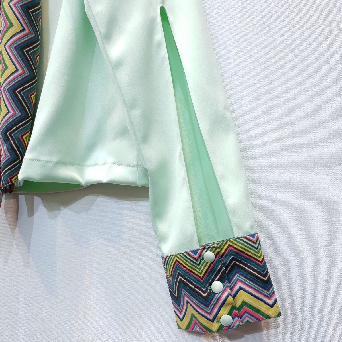 Lime Green Duchess Satin Top with Printed Scarf & Cuff Detail-4