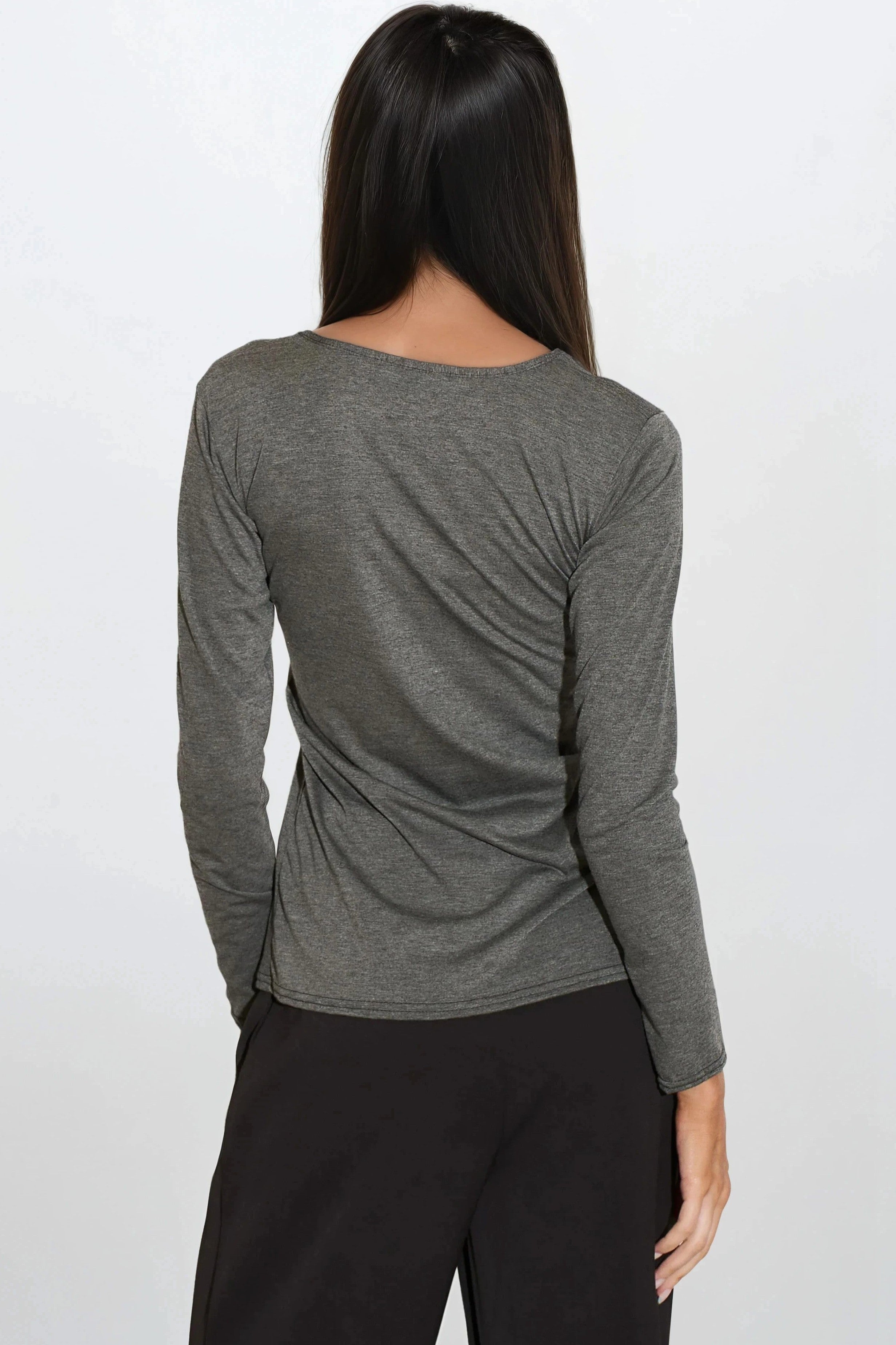 Charcoal Round Neck Long Sleeve Top-3