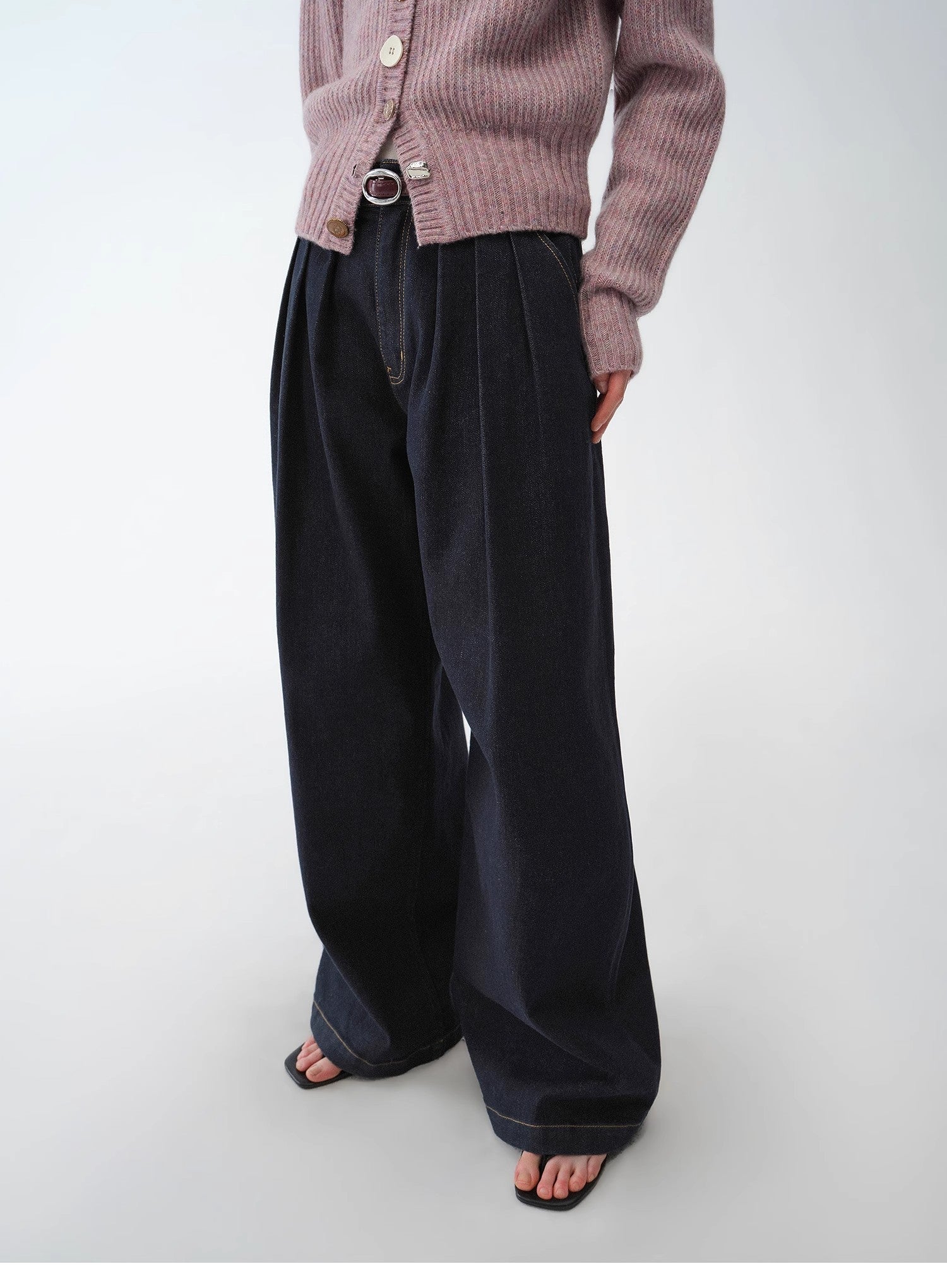 "Street Style" Vintage Handmade Lycra Stretch Jeans Wide Leg Loose Trousers Women Spring-1