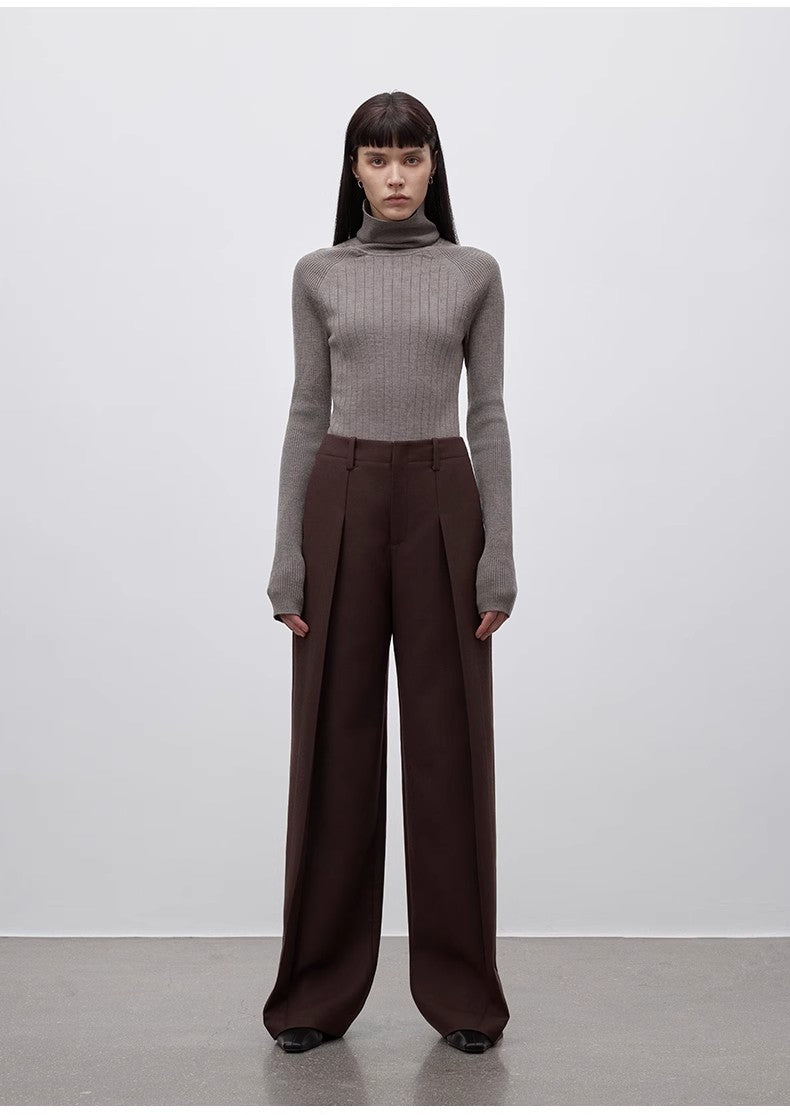 Imported wool pleated high-waisted straight-leg all-match slimming suit trousers for women-0