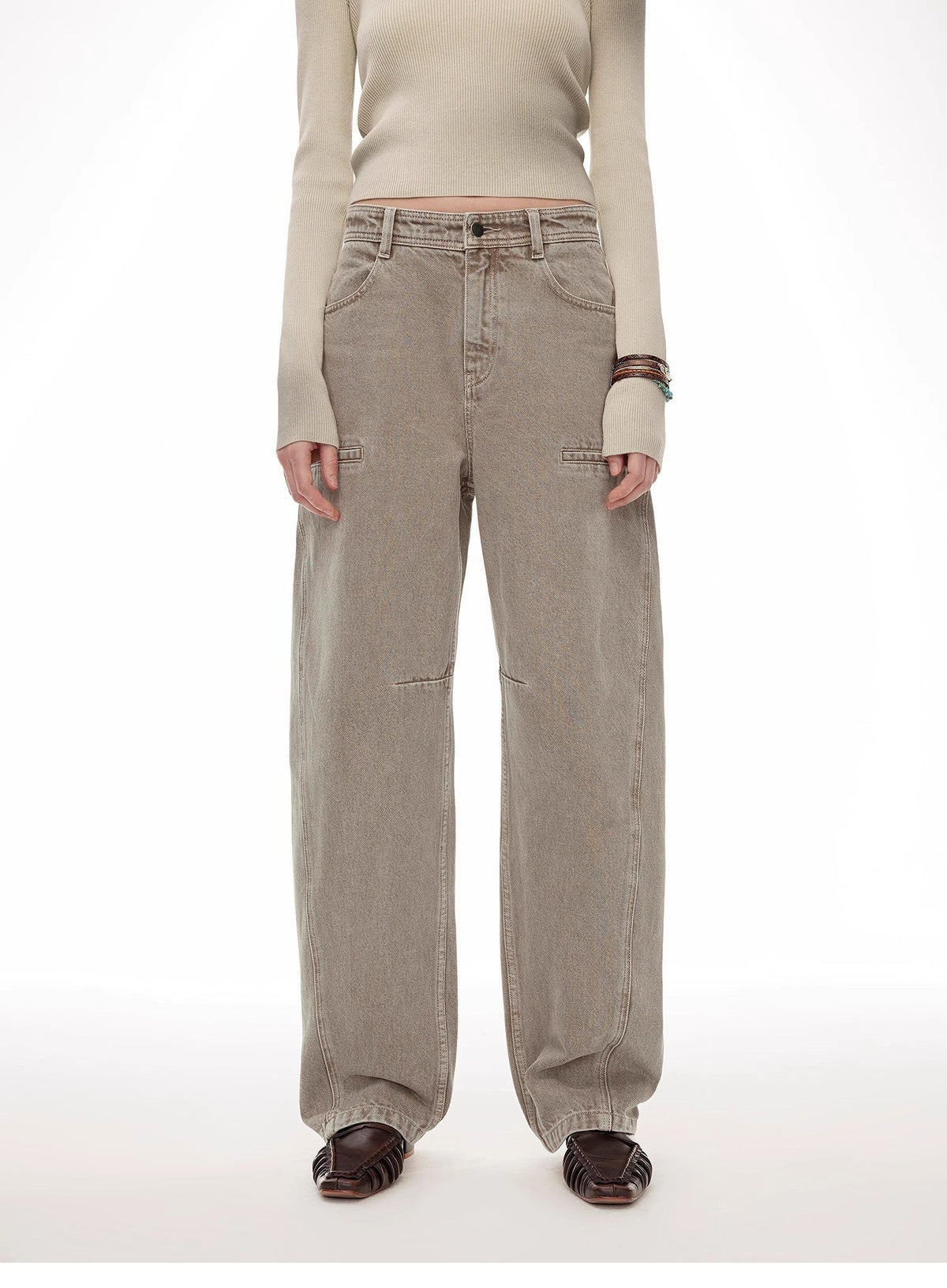 "Primal Instinct" retro distressed wasteland style washed silhouette loose scimitar jeans for autumn-1