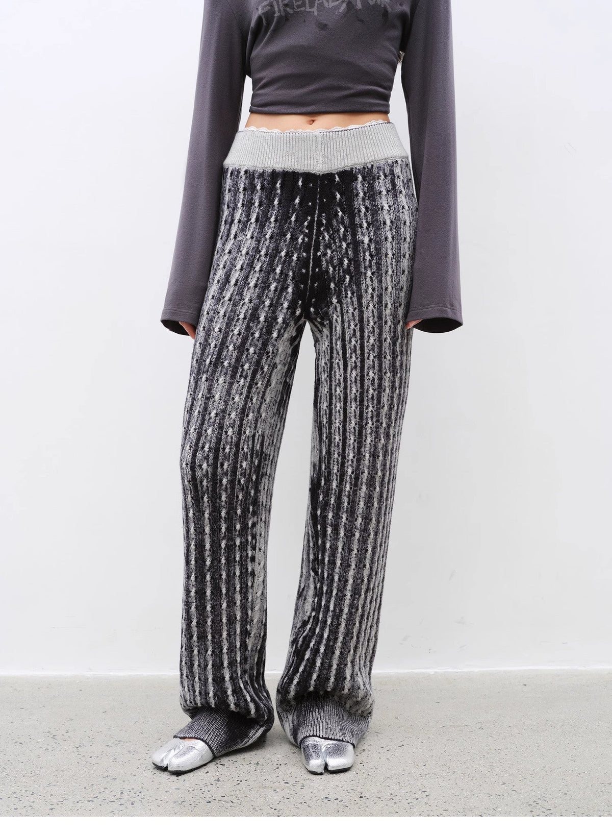 "Winter Date" fashionable slim silhouette permeation printing and dyeing process loose knitted straight pants-4