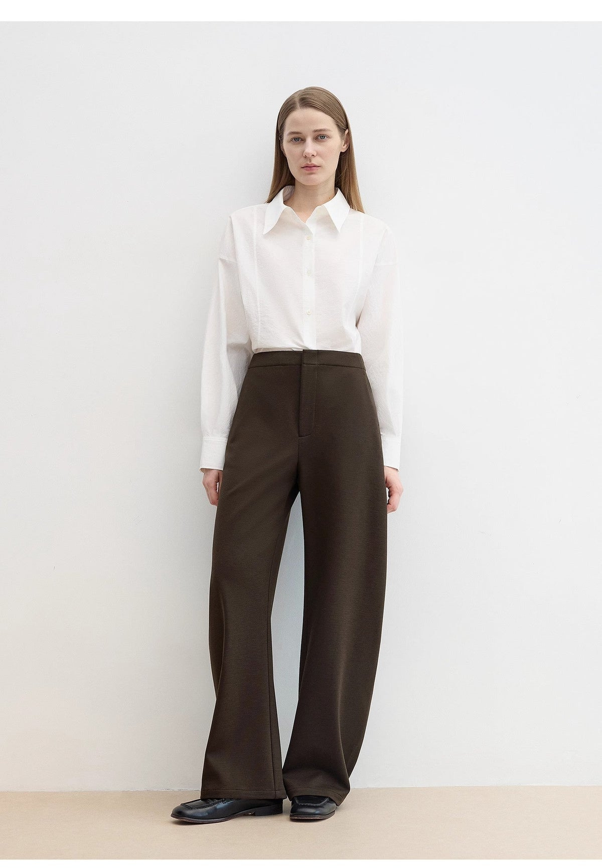 "Nostalgic Stroll" Wool Blended High Waist Curved Scimitar Casual Pants for Women-0