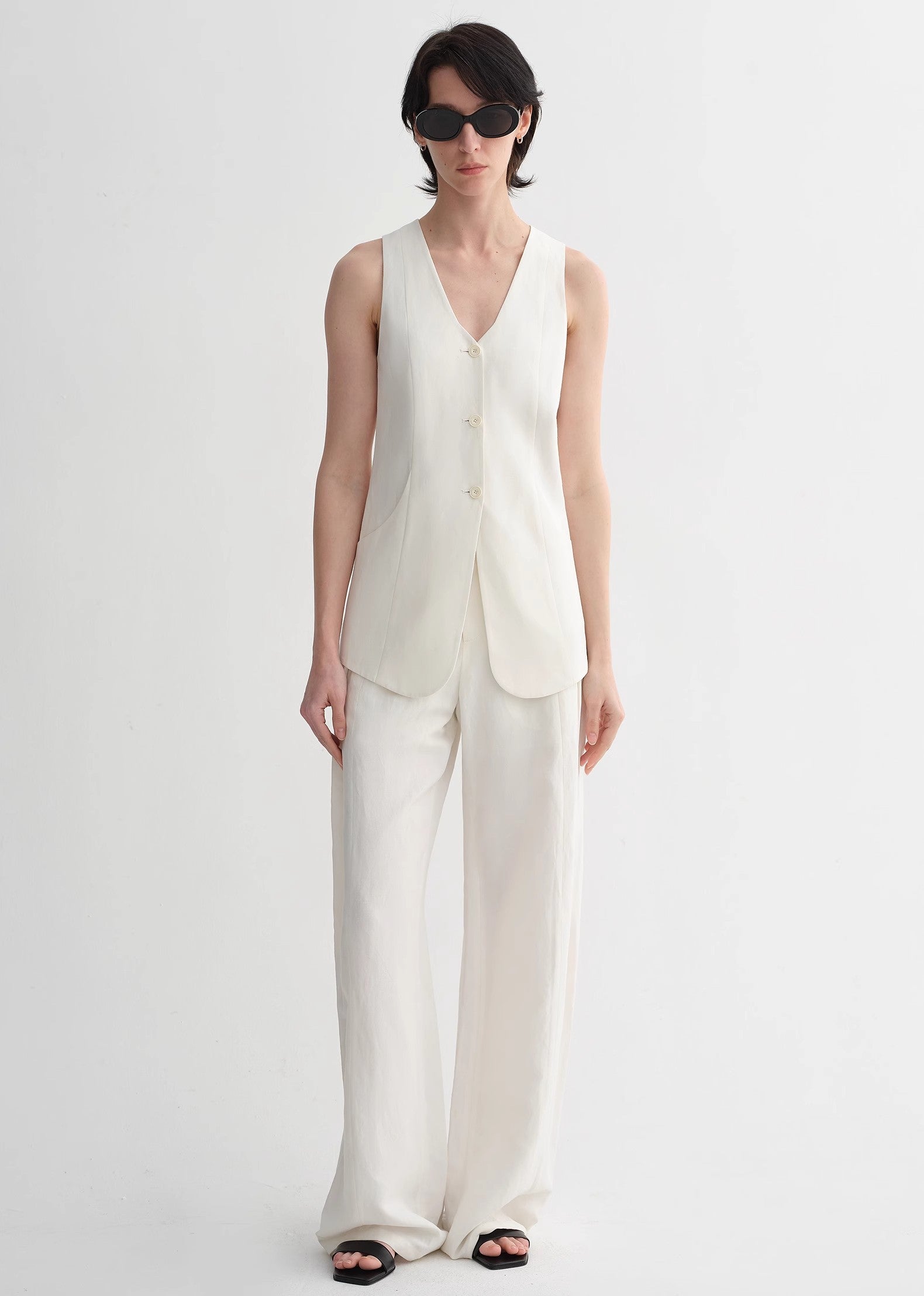 Mulberry silk linen V-neck vest summer suit for women-0