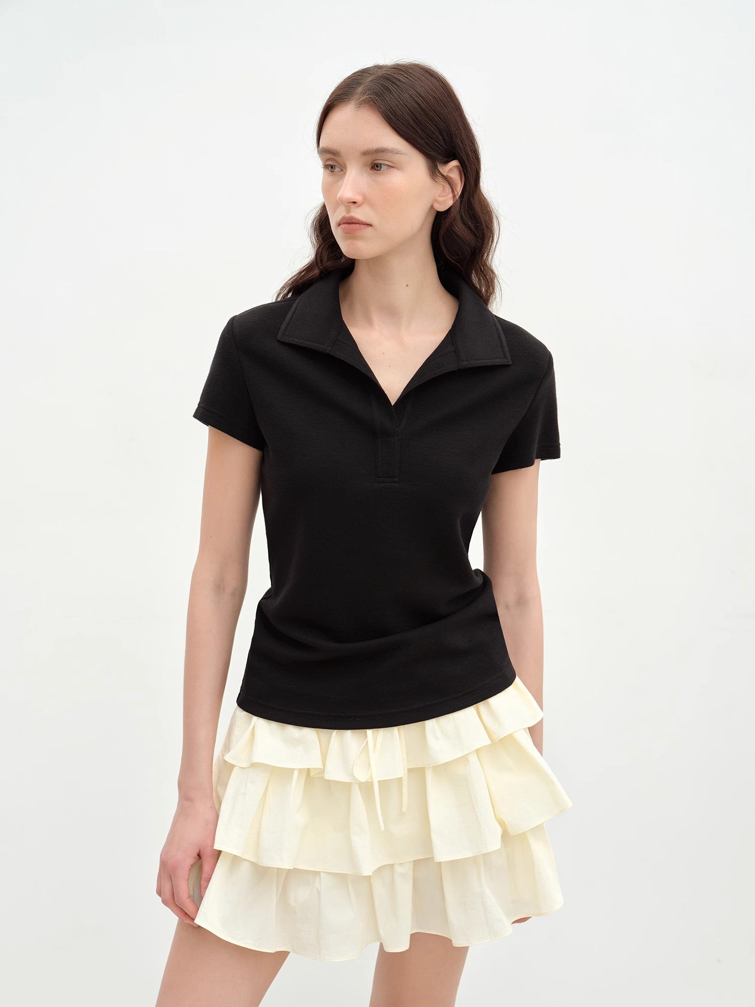 "Dublin" Lapel Straight Shoulder Slim Fit Short Sleeve T-shirt Tops Women-1