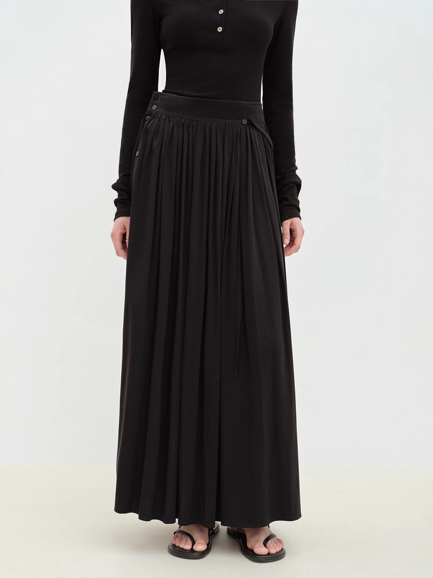 "Floating Lights on the Sea" Adjustable Waist Pleated Straight Dress-4
