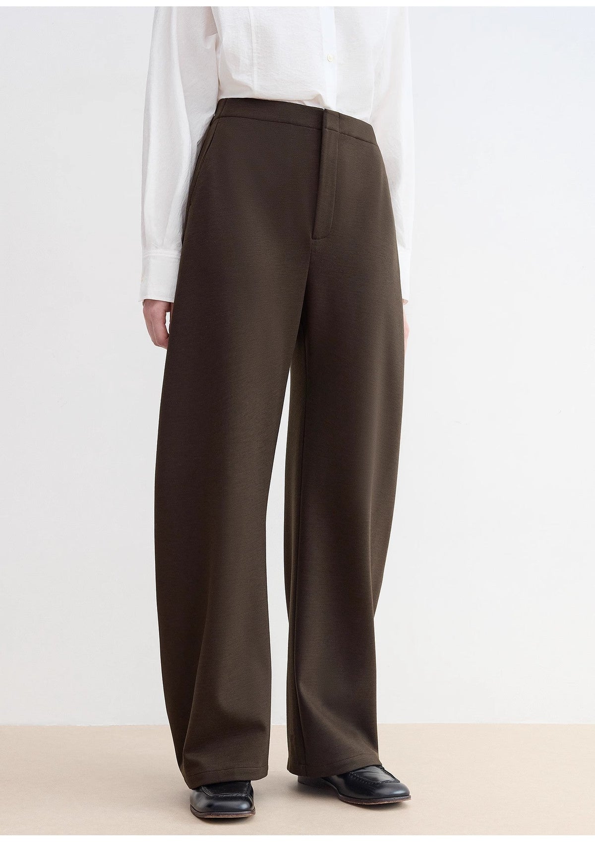 "Nostalgic Stroll" Wool Blended High Waist Curved Scimitar Casual Pants for Women-4