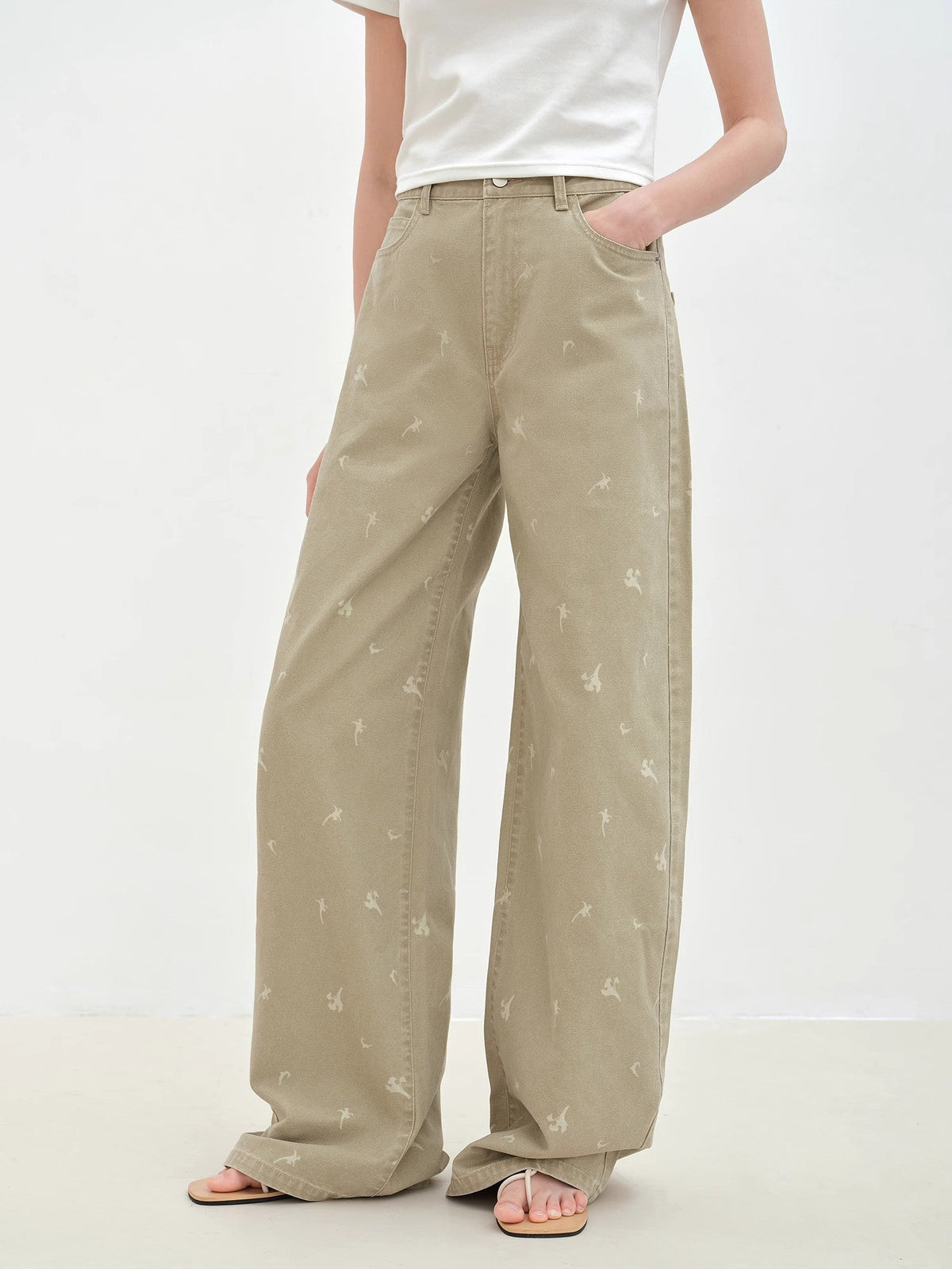 "Carol Pie" loose high-waisted wide-leg calla lily print jeans for women-4