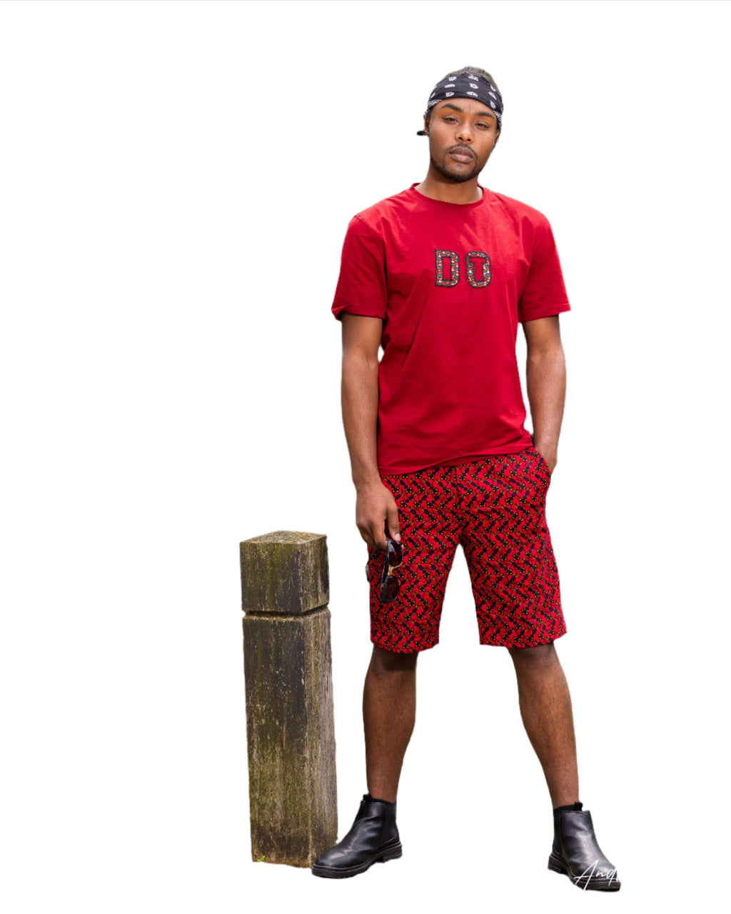 African Fashion Monogram Short Sleeve T-Shirt Red (Do It)-2