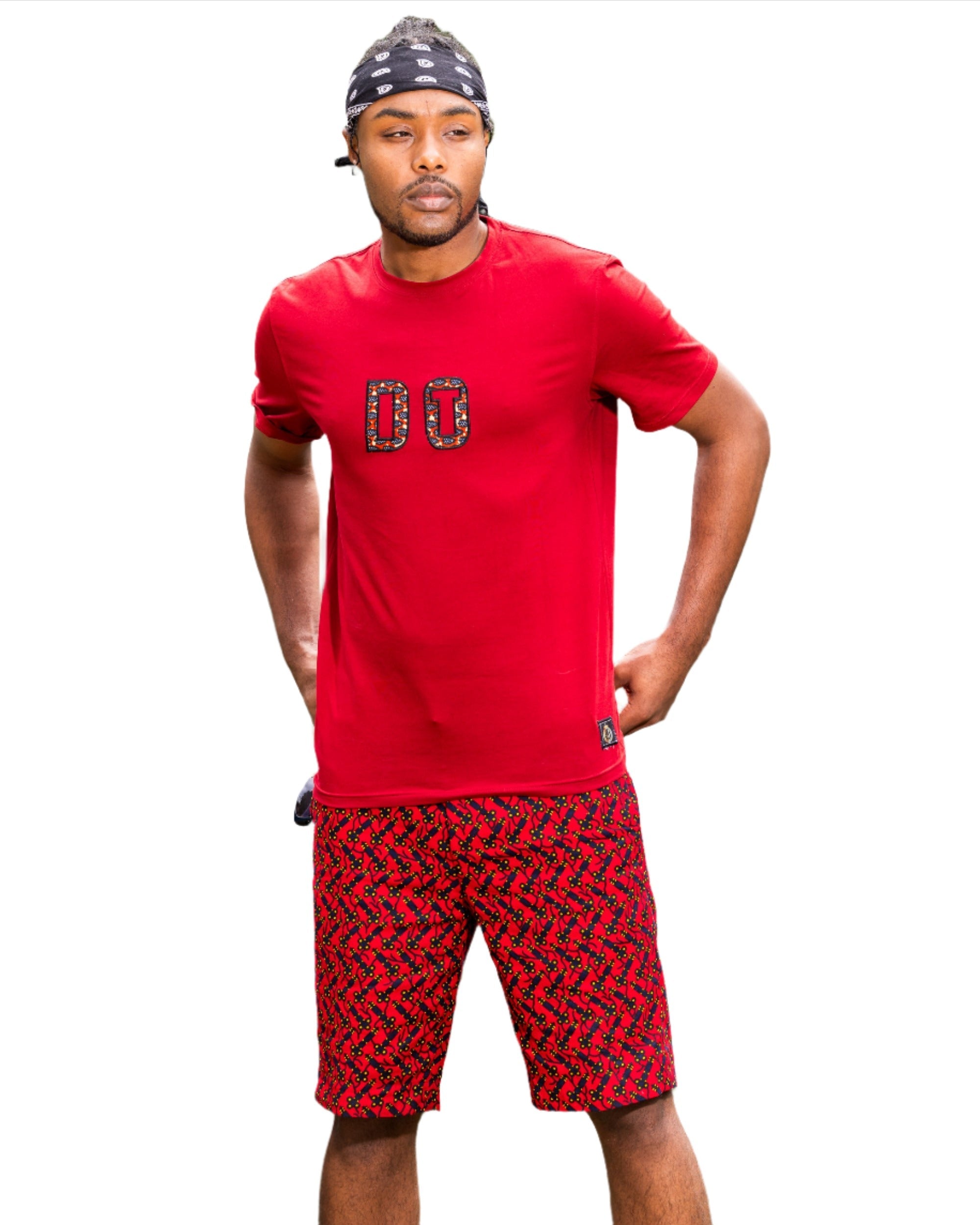 African Fashion Monogram Short Sleeve T-Shirt Red (Do It)-0