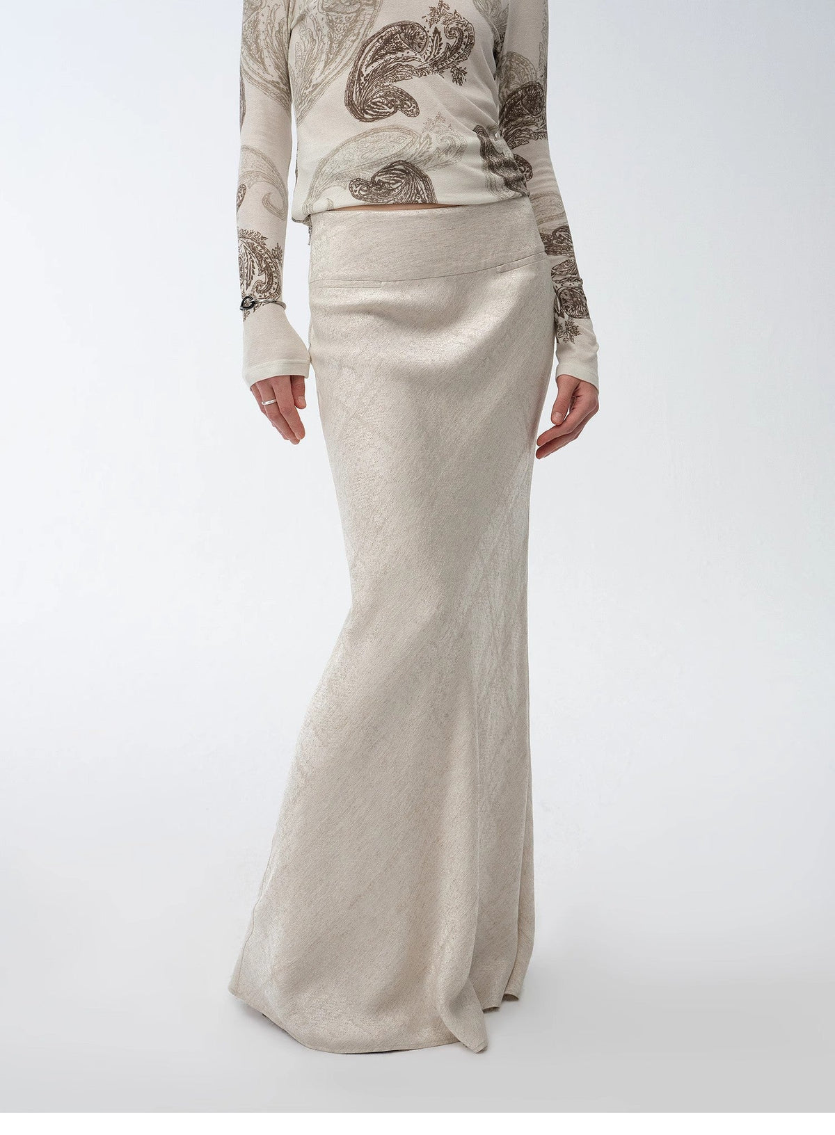 "Light and breezy" retro bias-cut linen blended straight fishtail maxi skirt-4