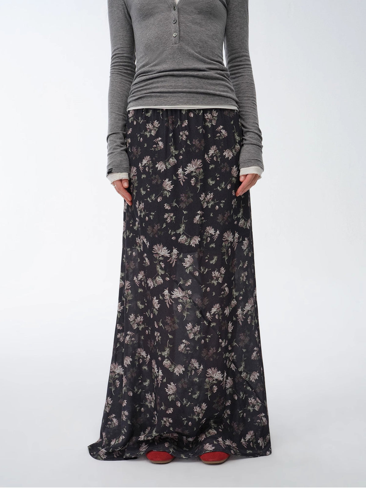 "Gallery Dusse" Vintage Print Straight Draped Skirt-1