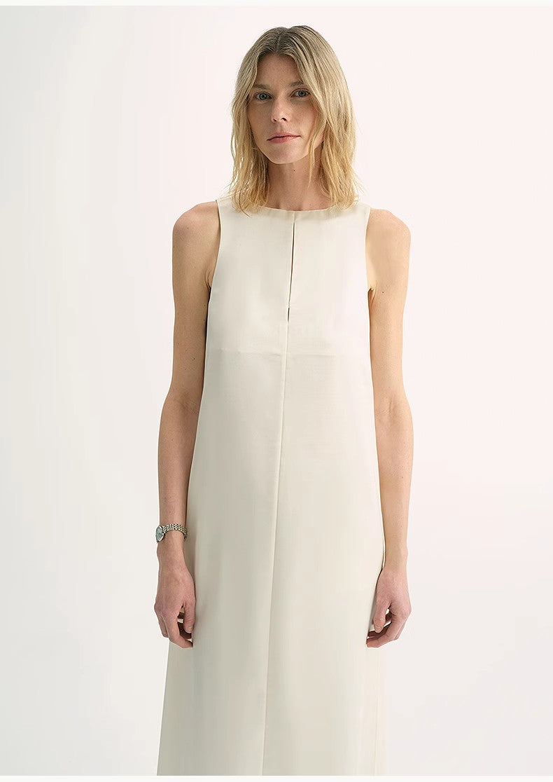 "Corridor Stride" skin-friendly and delicate imported acetate wool slimming hollow neckline A-line dress-4