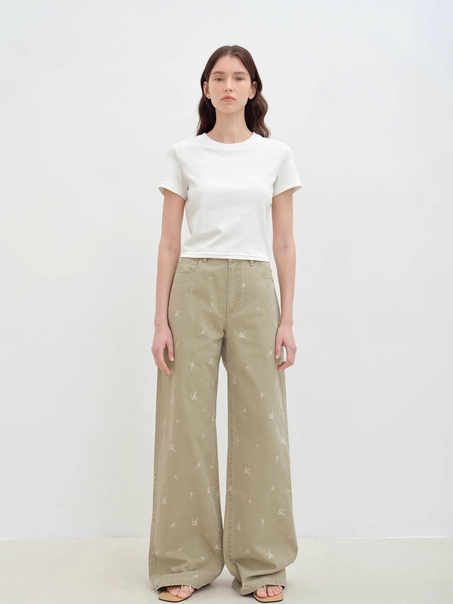 "Carol Pie" loose high-waisted wide-leg calla lily print jeans for women-0