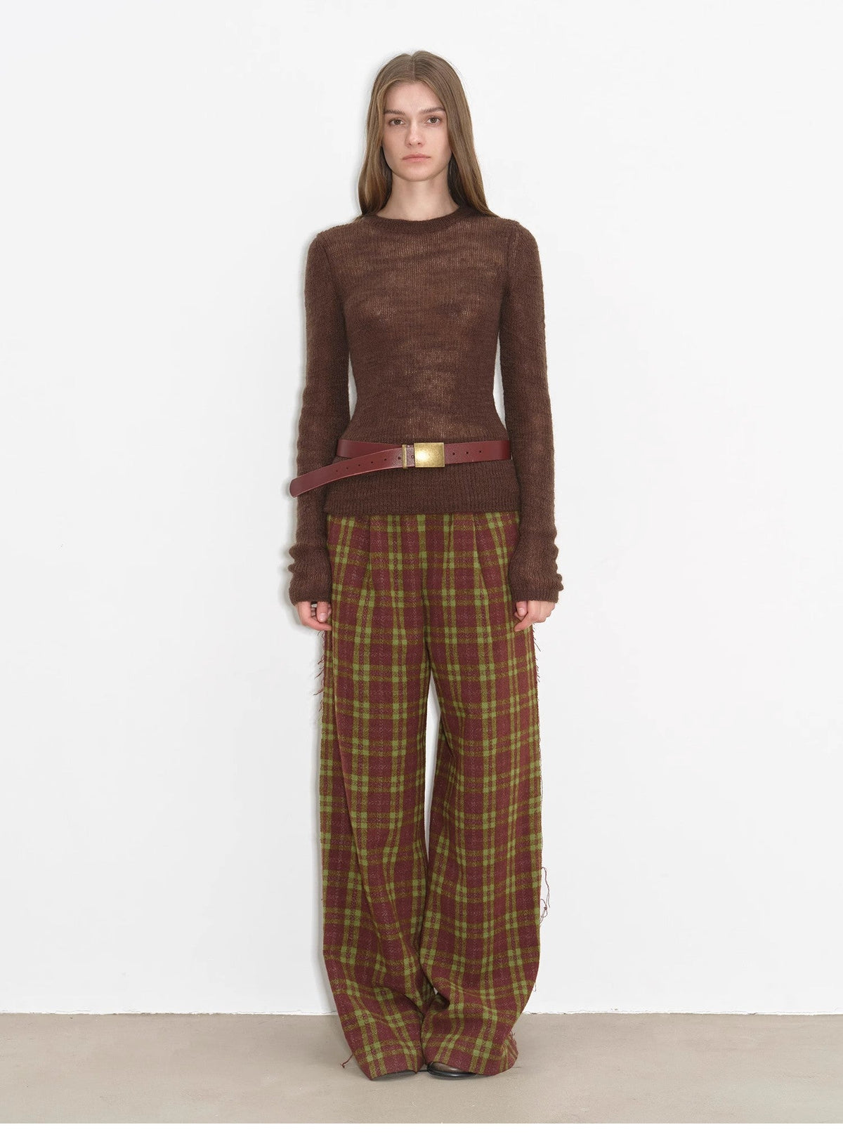 "Lazy Day Essential" Textured Mohair Blend Round Neck Stretch Knit Base Layer for Fall/Winter Women-0