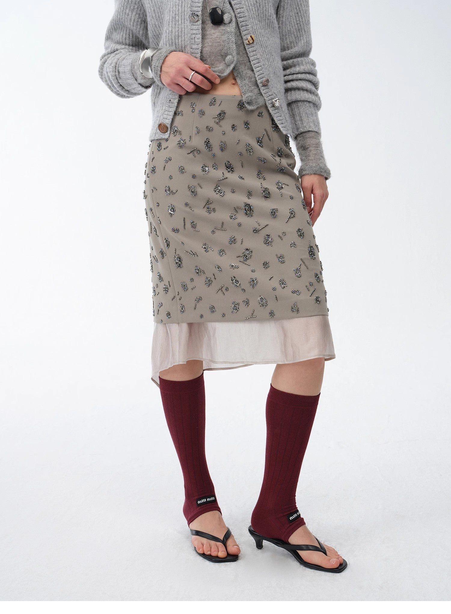 "Flowers and Her" irregular hand-embroidered sequin skirt-1