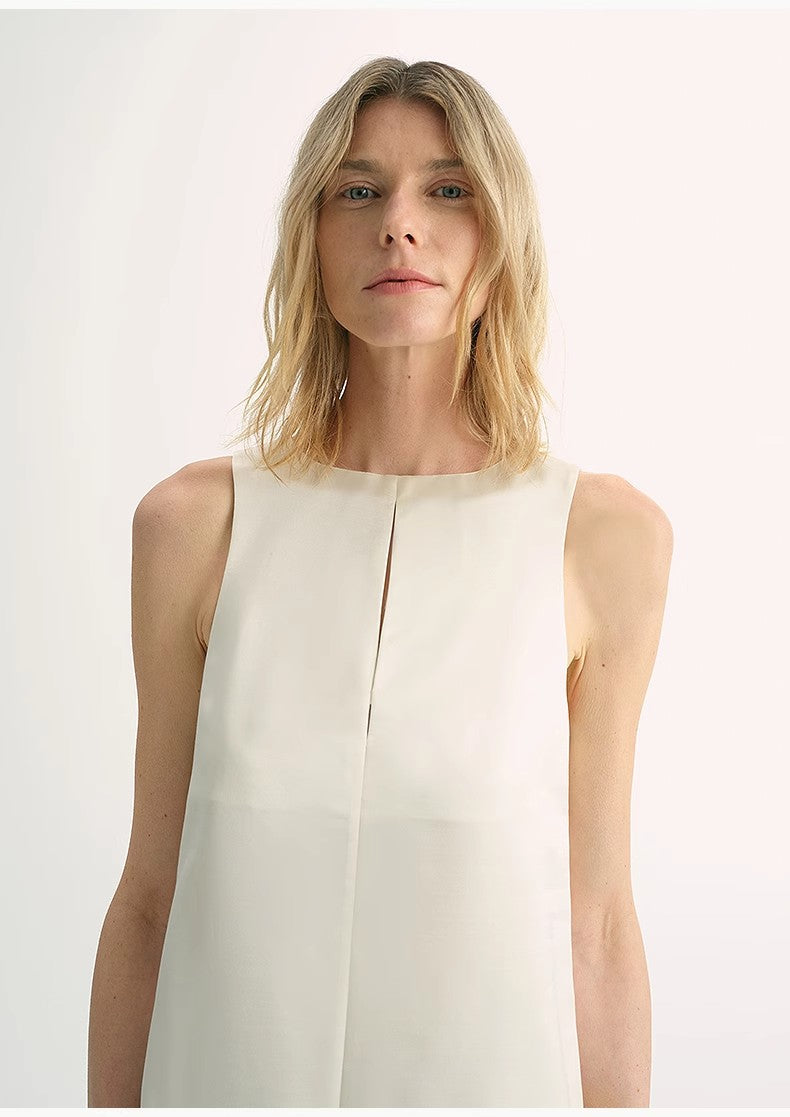 "Corridor Stride" skin-friendly and delicate imported acetate wool slimming hollow neckline A-line dress-1