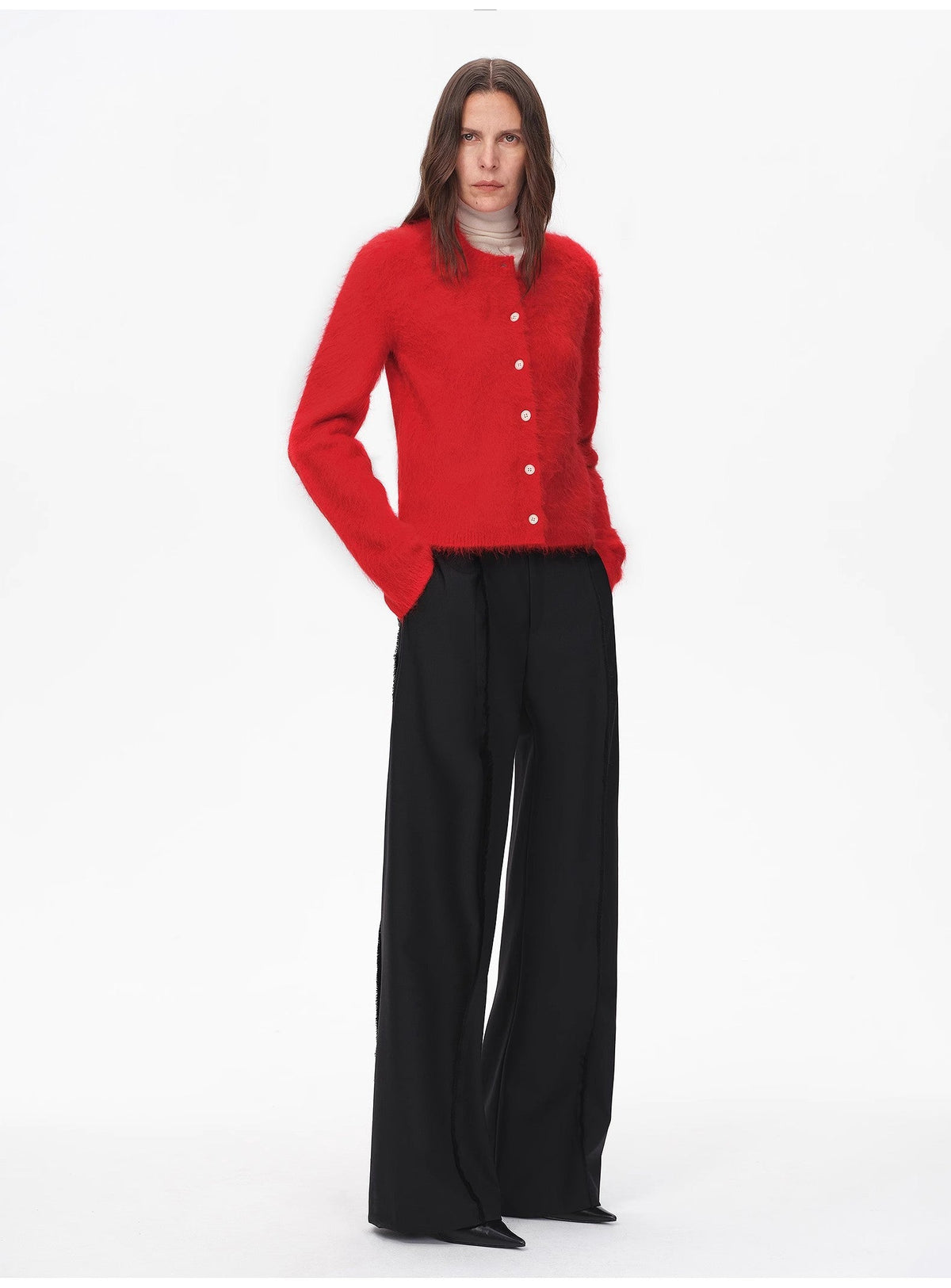 Albaca Alpaca Brushed Round Neck Straight Cardigan Women's Sweater-0