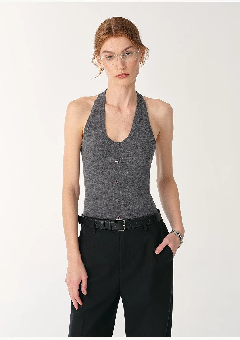 German Yangzi 48S machine washable wool all-match halter neck jumpsuit for women-4