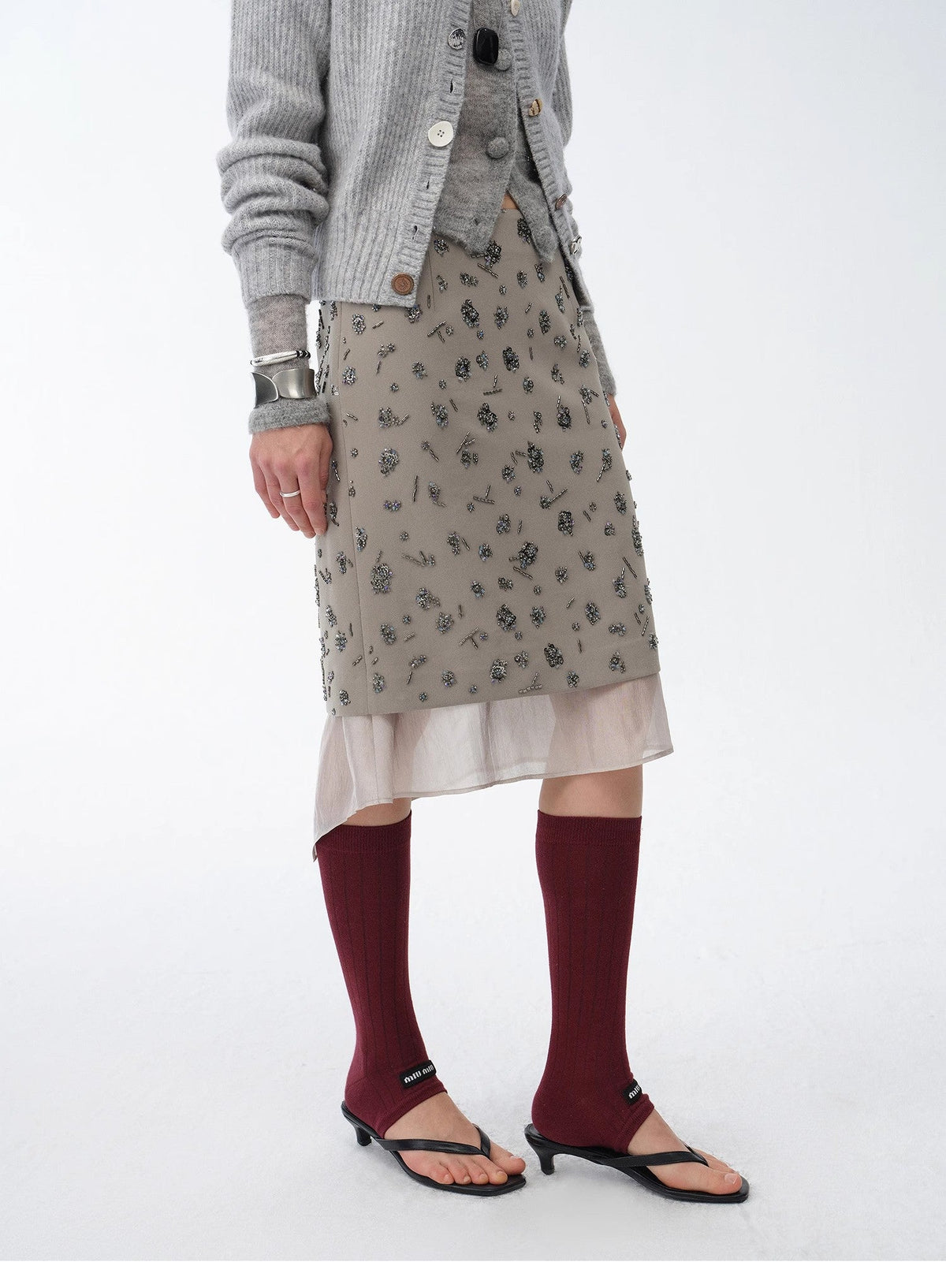 "Flowers and Her" irregular hand-embroidered sequin skirt-4