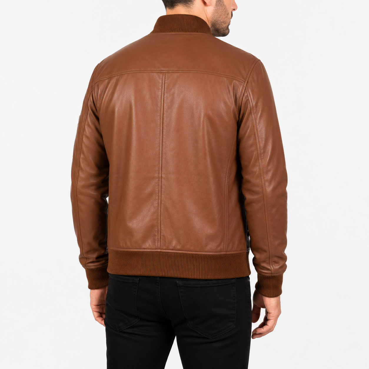 Men’s Brown Leather Bomber Biker Jacket-4
