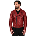 Men’s Slim Fit Glossy Red USA Biker Leather Jacket-0