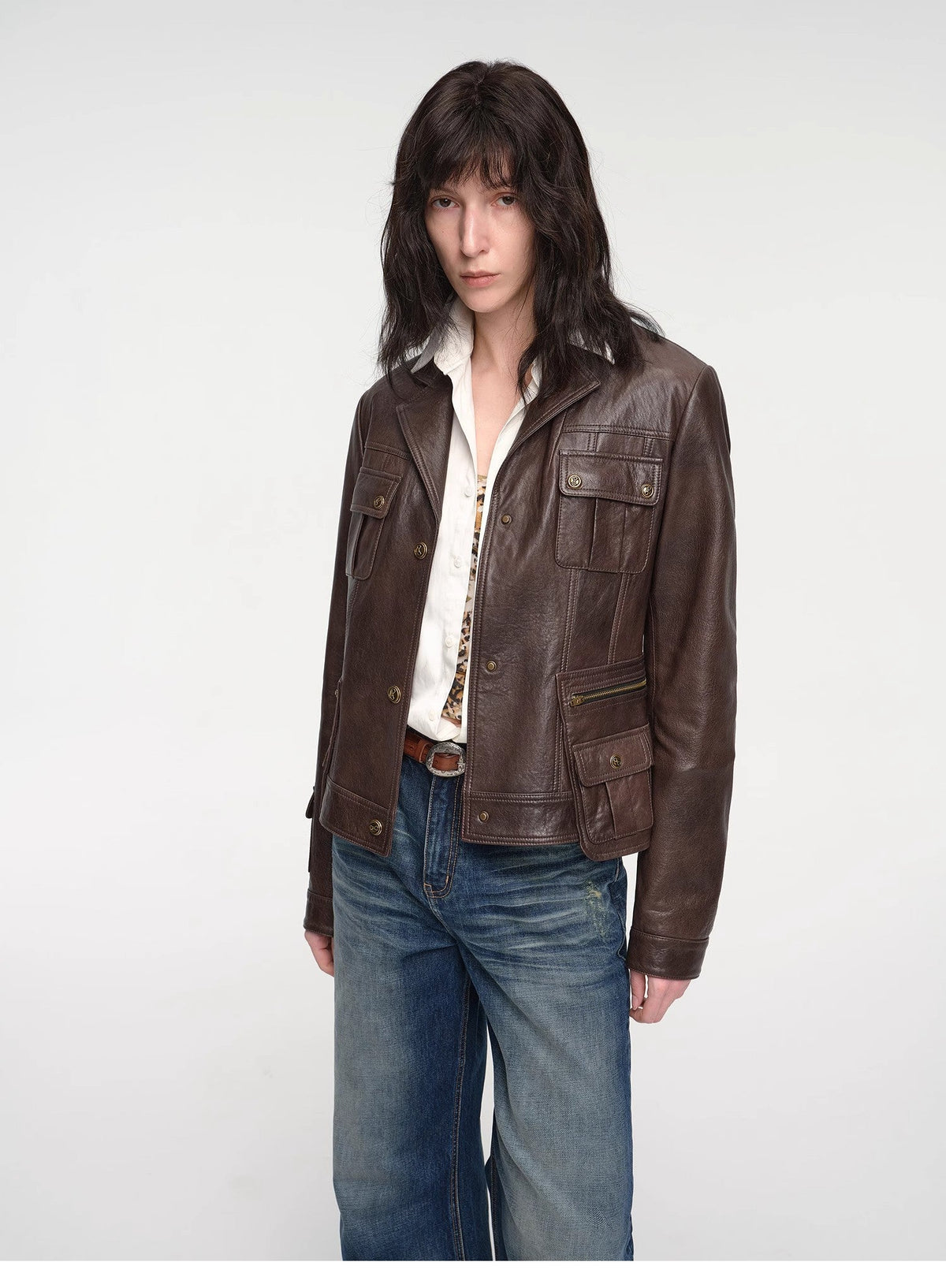 "Phantom of the Floating Palace" imported oil wax sheepskin waist leather jacket from New Zealand-4