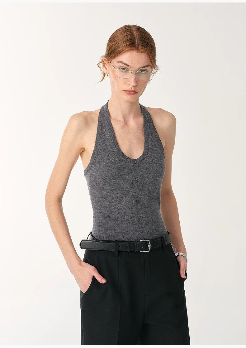 German Yangzi 48S machine washable wool all-match halter neck jumpsuit for women-1